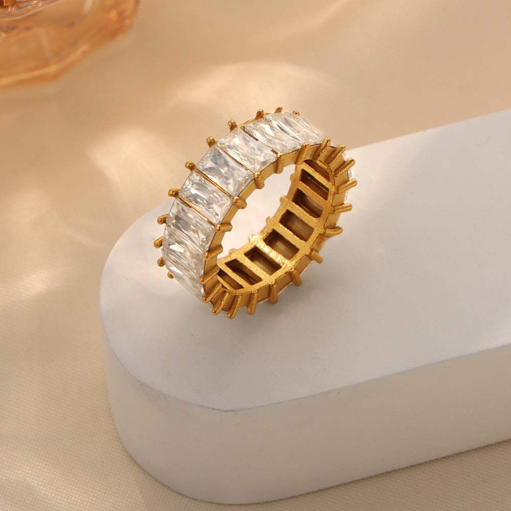 Titanium Steel Inlaid Zircon Ring - Trendsi - Flyclothing LLC