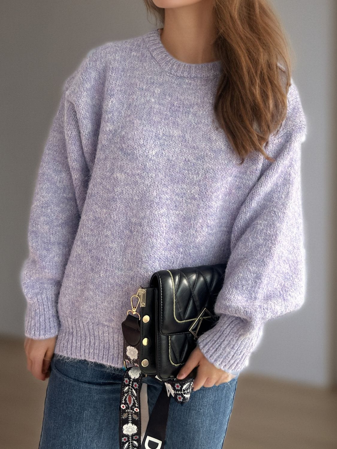 Round Neck Long Sleeve Sweater - Trendsi