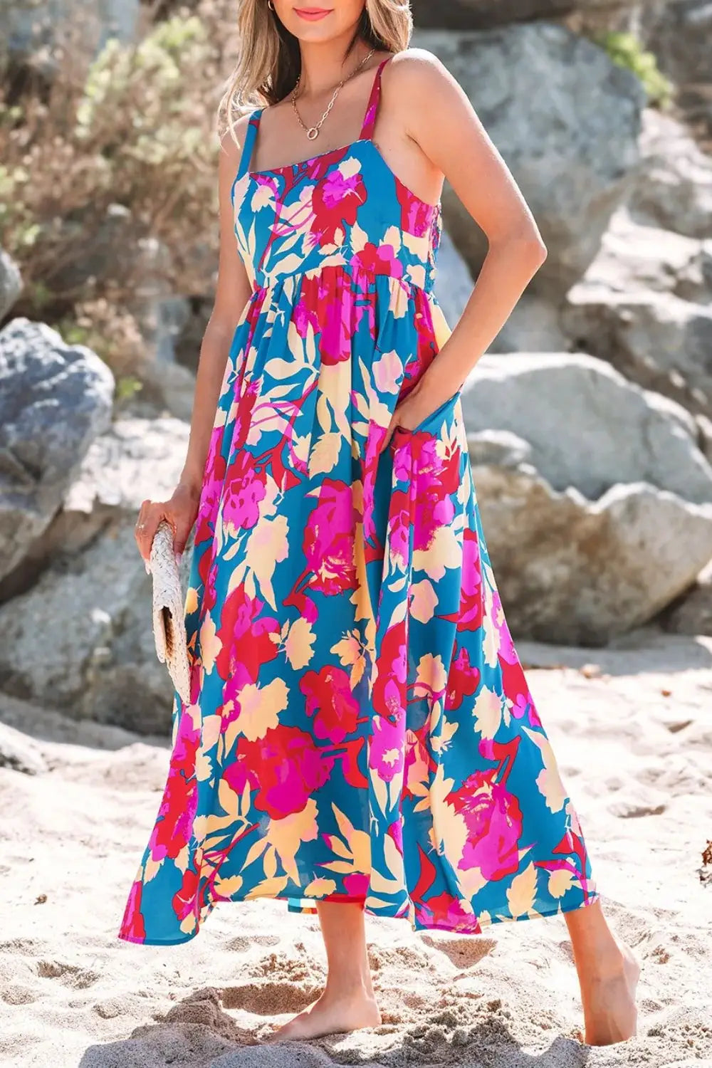 Floral Square Neck Cami Dress with Pockets - Trendsi - Flyclothing LLC