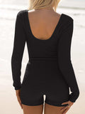 Scoop Neck Long Sleeve Top and Shorts Set - Trendsi - Flyclothing LLC