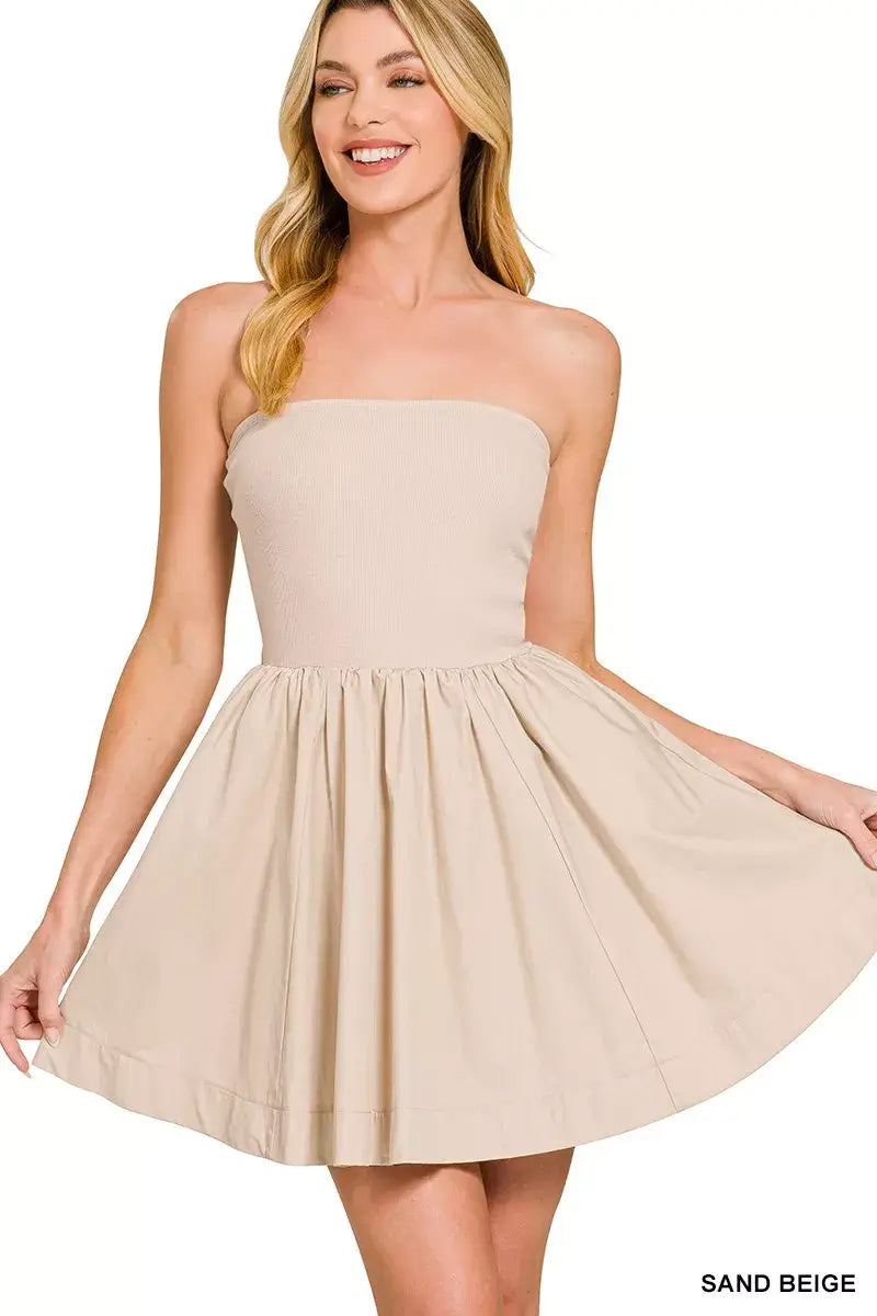 Zenana Combined Knit Tube Top Flare Mini Dress - Trendsi - Flyclothing LLC