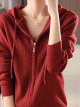 Drawstring Zip Up Long Sleeve Hooded Sweater - Trendsi - Flyclothing LLC