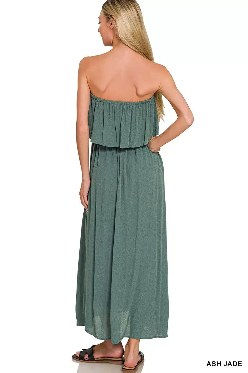 Zenana Woven Crinkle Strapless Maxi Dress - Trendsi - Flyclothing LLC