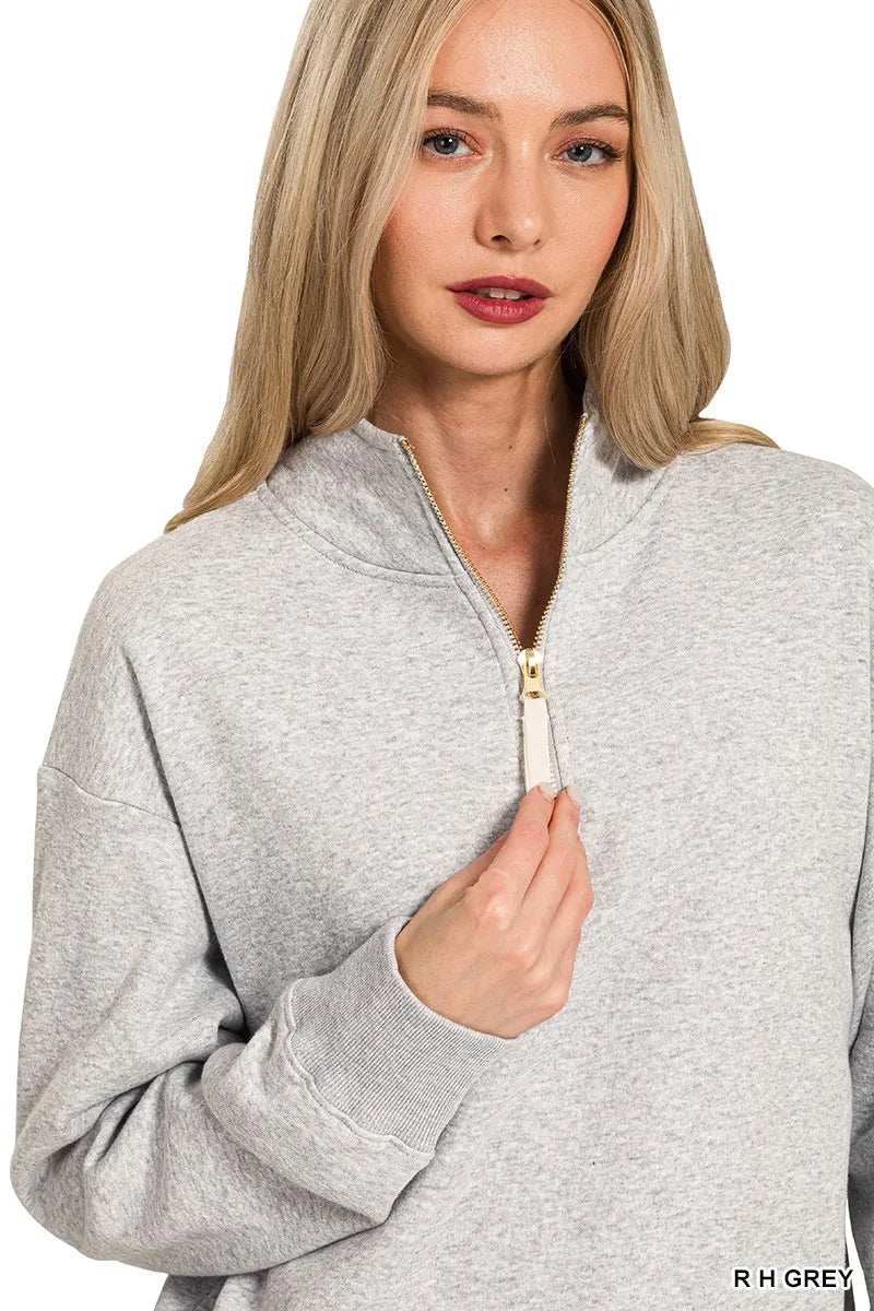 Zenana Fleece Half Zip Sweatshirt - Trendsi - Flyclothing LLC