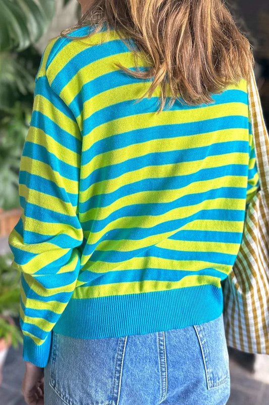 Striped Round Neck Long Sleeve Sweater - Trendsi - Flyclothing LLC