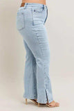 Judy Blue Full Size Tummy Control Vintage Wash Side Slit Slim Boot Jeans Plus Size - Trendsi - Flyclothing LLC