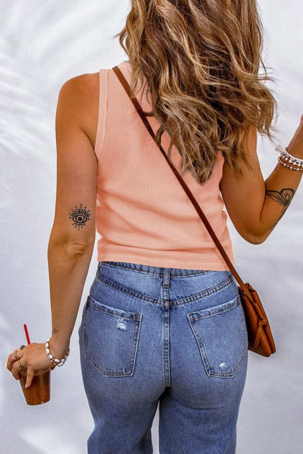 Waffle-Knit Scoop Neck Tank - Trendsi - Flyclothing LLC