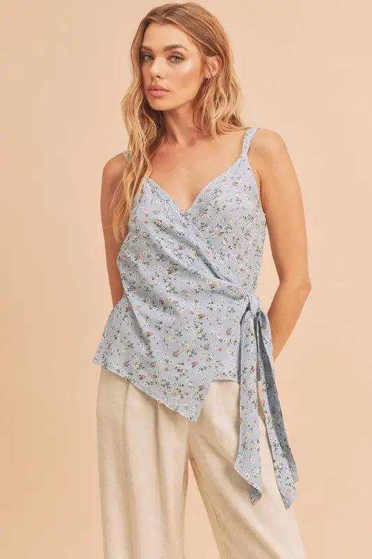 Aemi + Co Ditsy Floral Surplice Adjustable Straps Cami - Trendsi - Flyclothing LLC