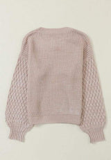 Cable-Knit Round Neck Dropped Shoulder Sweater - Trendsi - Flyclothing LLC