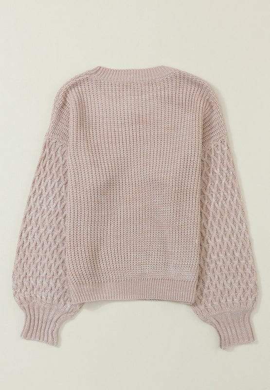 Cable-Knit Round Neck Dropped Shoulder Sweater - Trendsi - Flyclothing LLC