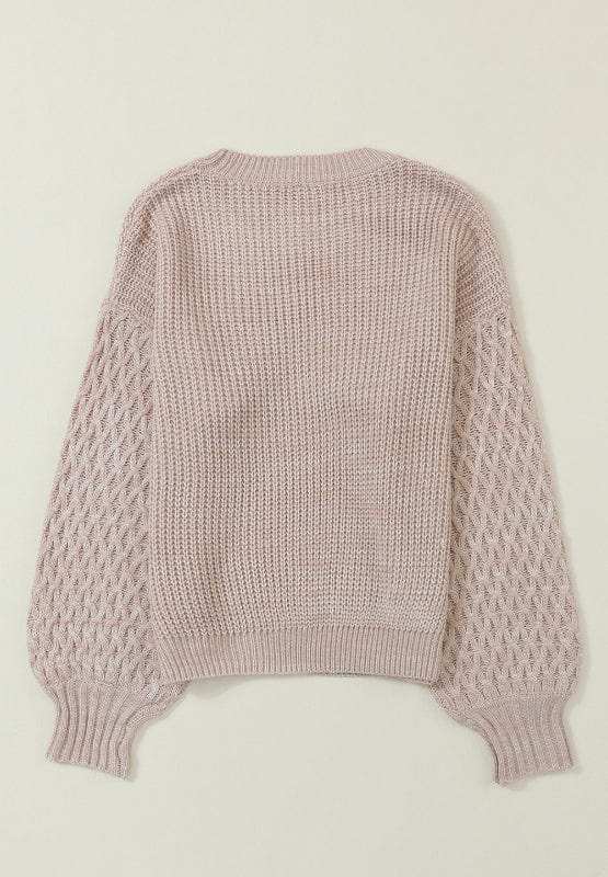 Cable-Knit Round Neck Dropped Shoulder Sweater - Trendsi - Flyclothing LLC