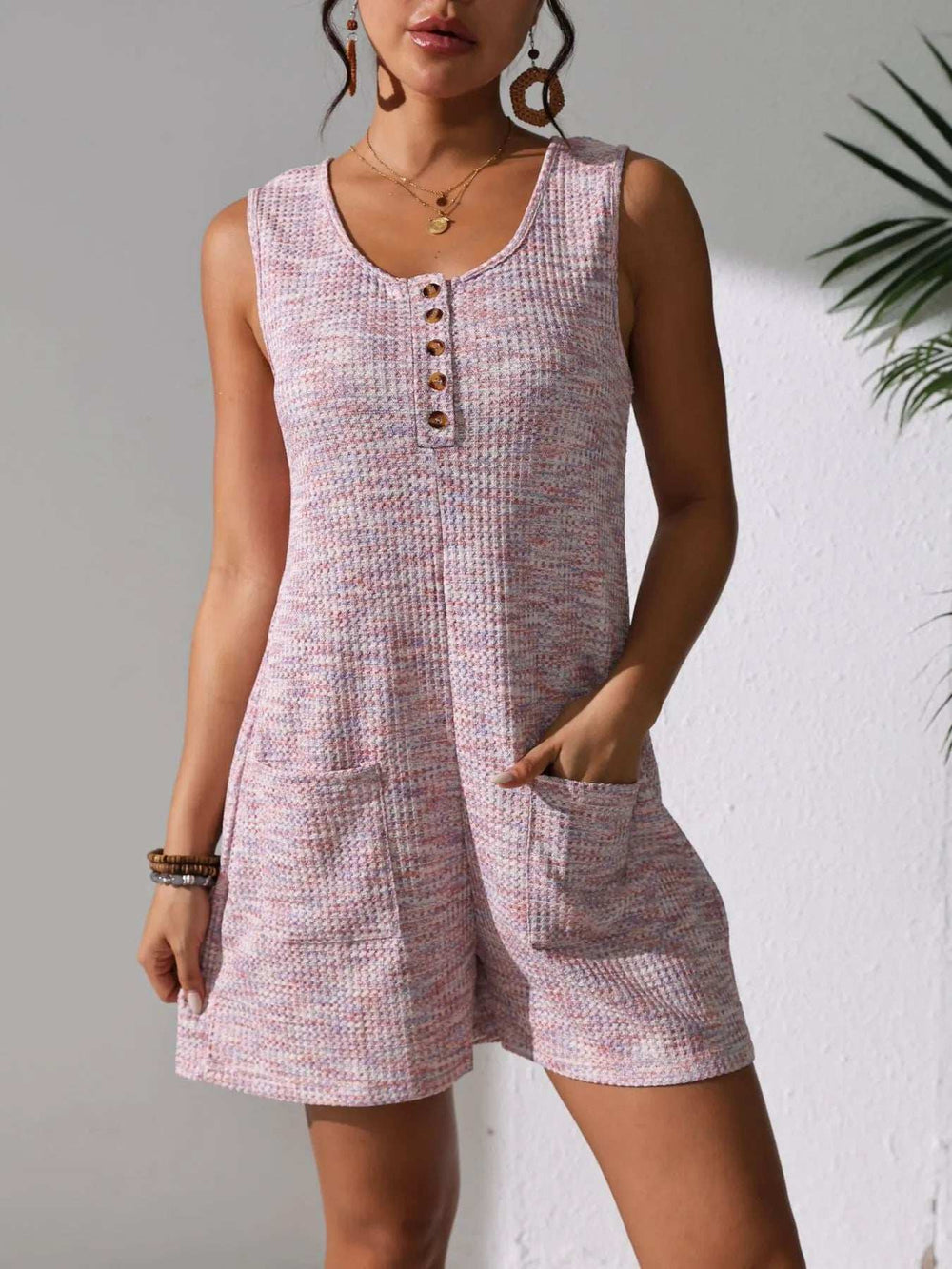 Full Size Button Front Romper with Pockets Plus Size - Trendsi - Flyclothing LLC