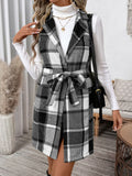 Perfee Tied Plaid Vest Coat - Trendsi