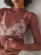 Lace Mock Neck Long Sleeve Blouse - Trendsi - Flyclothing LLC