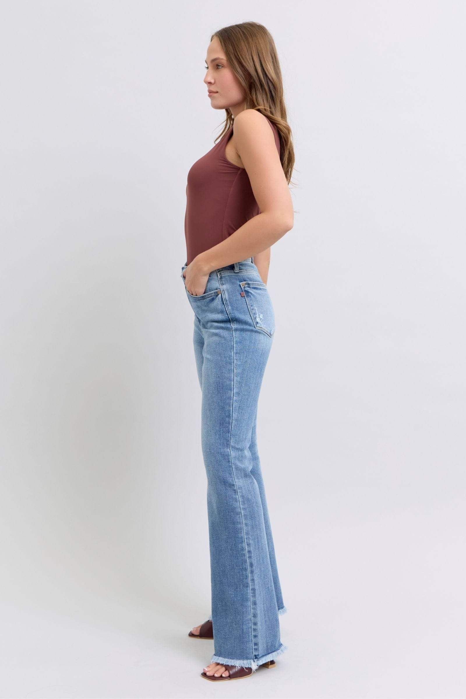 Judy Blue Full Size Raw Hem High Rise Bootcut Jeans - Trendsi - Flyclothing LLC