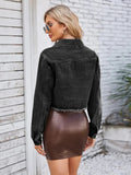 Raw Hem Denim Jacket with Pockets - Trendsi
