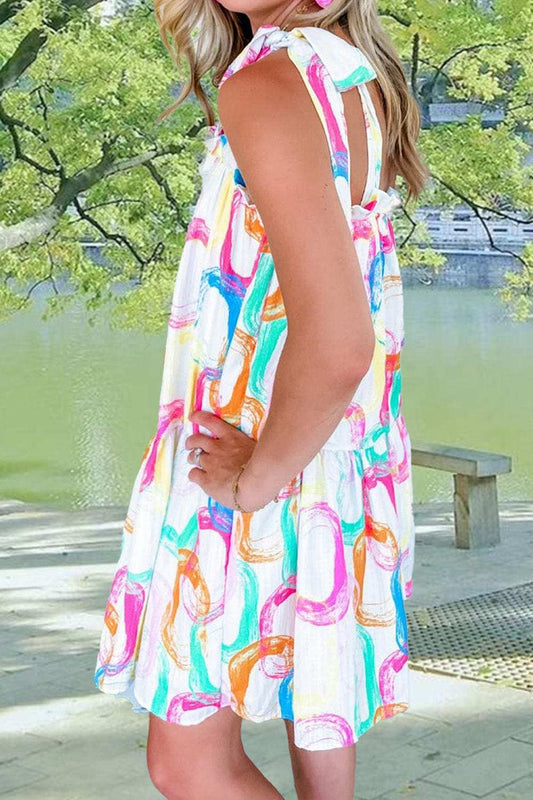 Tied Printed Sleeveless Mini Dress - Trendsi - Flyclothing LLC
