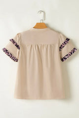 Leopard Frill Short Sleeve Blouse - Trendsi - Flyclothing LLC