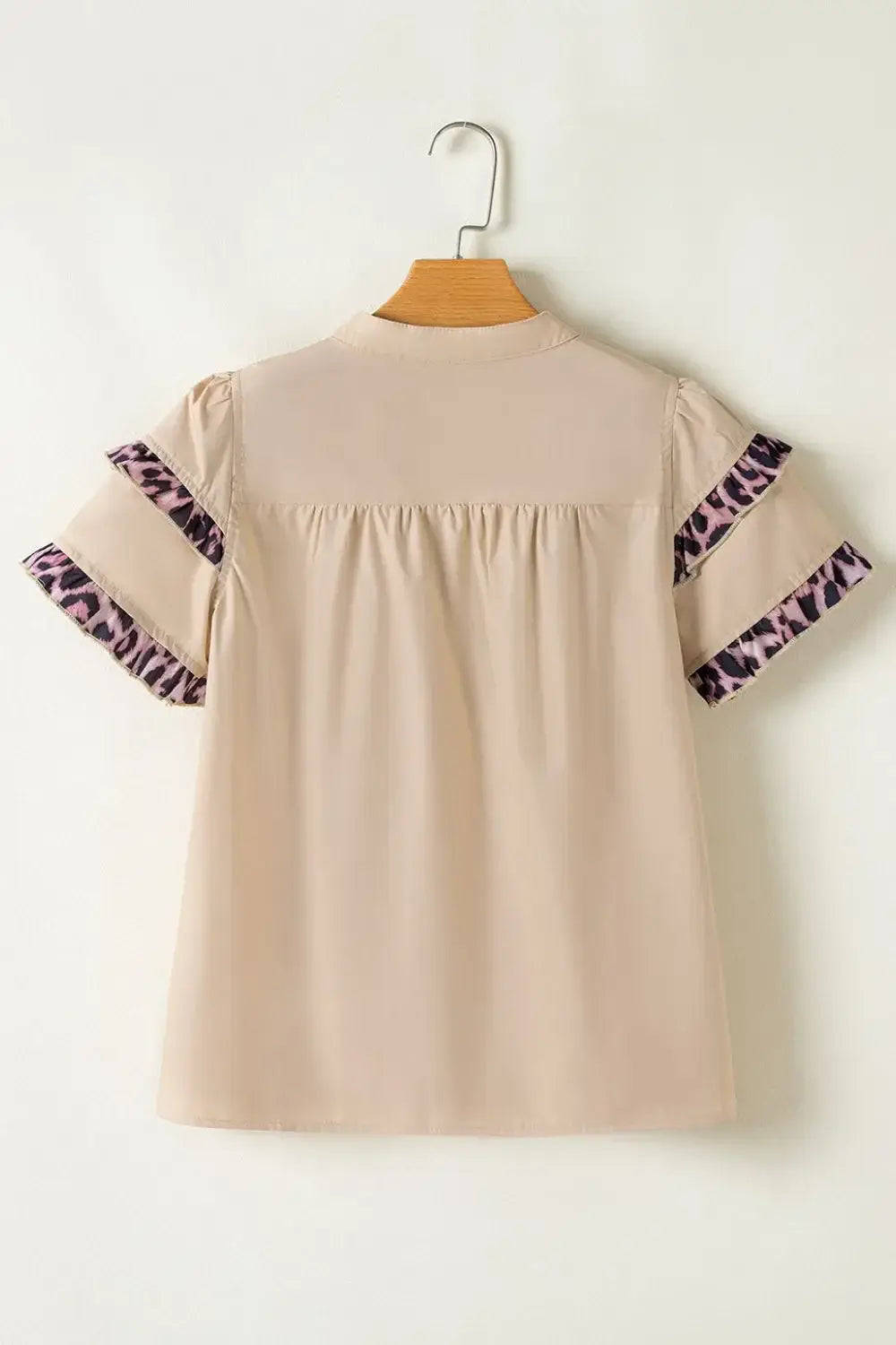 Leopard Frill Short Sleeve Blouse - Trendsi - Flyclothing LLC