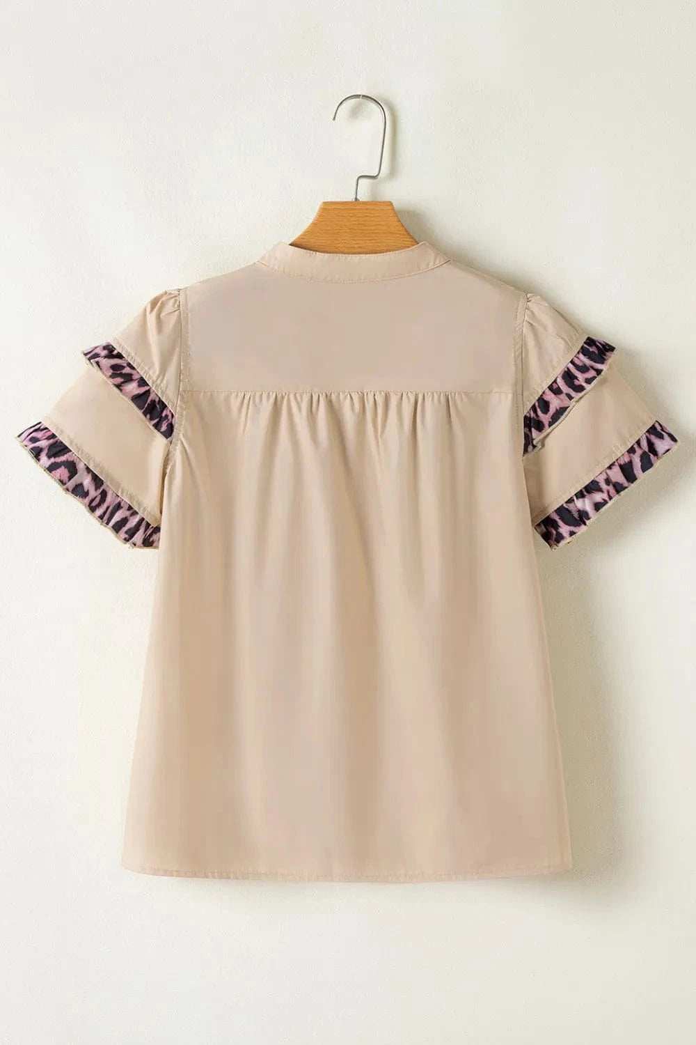 Leopard Frill Short Sleeve Blouse - Trendsi - Flyclothing LLC
