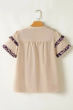 Leopard Frill Short Sleeve Blouse - Trendsi
