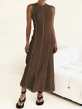 Contrast Stitching Round Neck Sleeveless Midi Dress - Trendsi - Flyclothing LLC