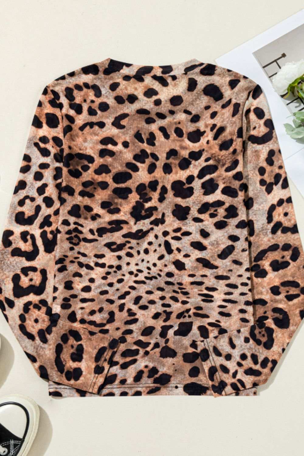 Leopard Round Neck Long Sleeve Blouse - Trendsi - Flyclothing LLC