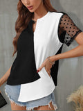 Color Block Notched Short Sleeve T-Shirt - Trendsi - Flyclothing LLC