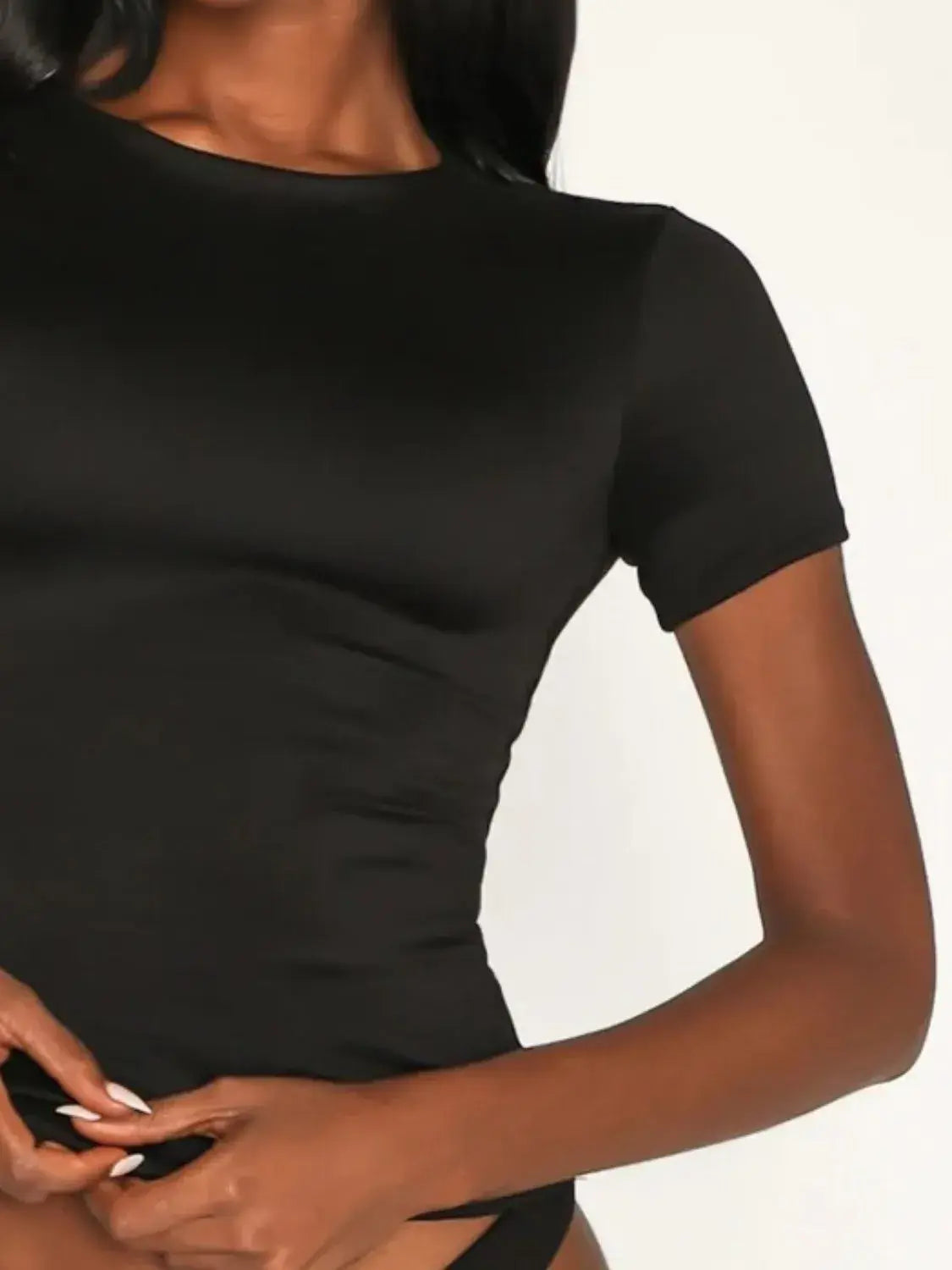 Round Neck Short Sleeve Swim Top - Trendsi - Flyclothing LLC