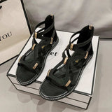 Open Toe Back Zipper Flat Sandals - Trendsi - Flyclothing LLC