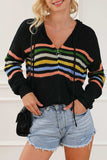 Striped Zip Up Hooded Sweater Cardigan - Trendsi - Flyclothing LLC