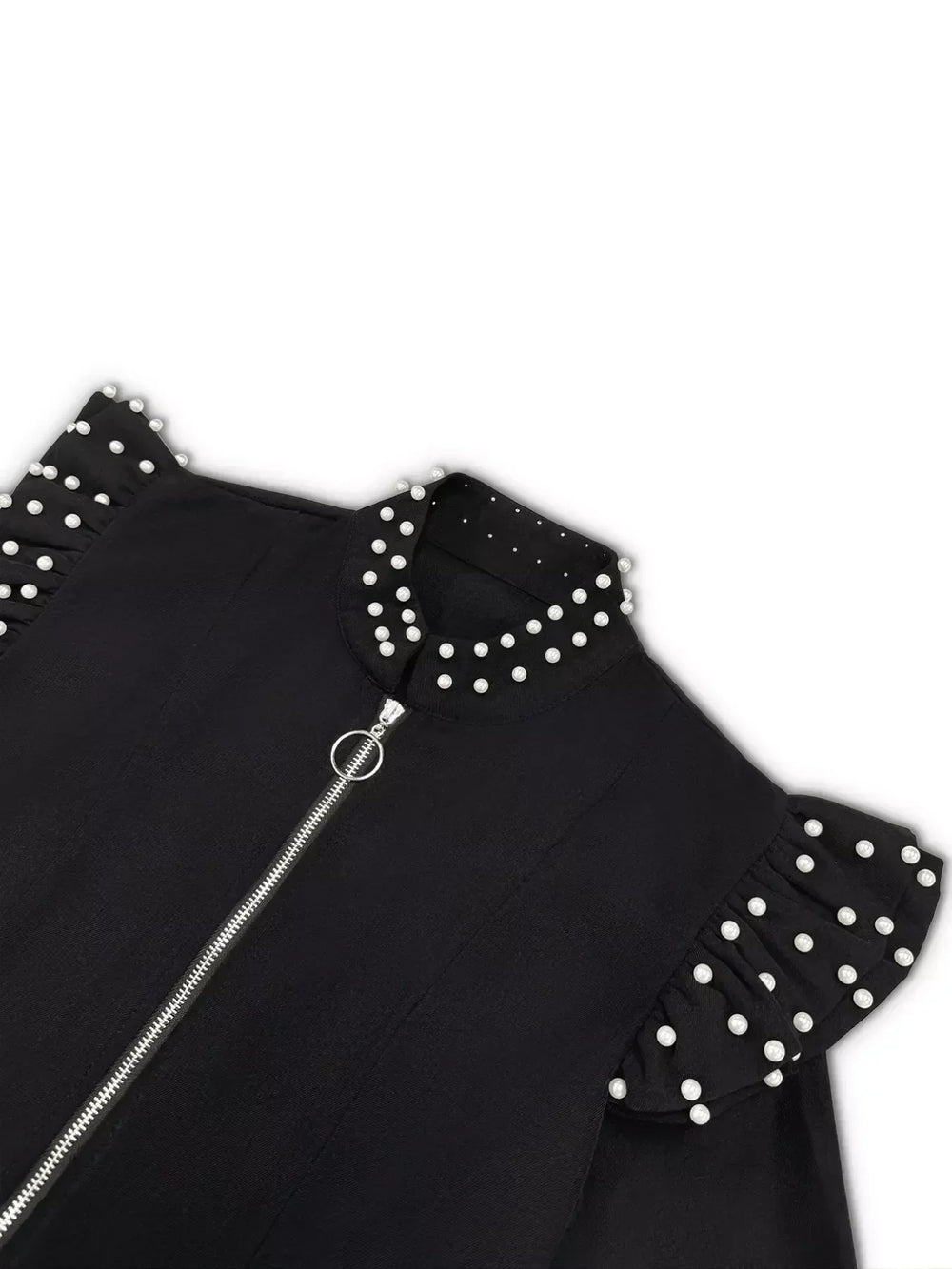 Pearl Embellished Shoulder Zip Up Jacket - Trendsi - Flyclothing LLC
