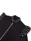 Pearl Embellished Shoulder Zip Up Jacket - Trendsi - Flyclothing LLC