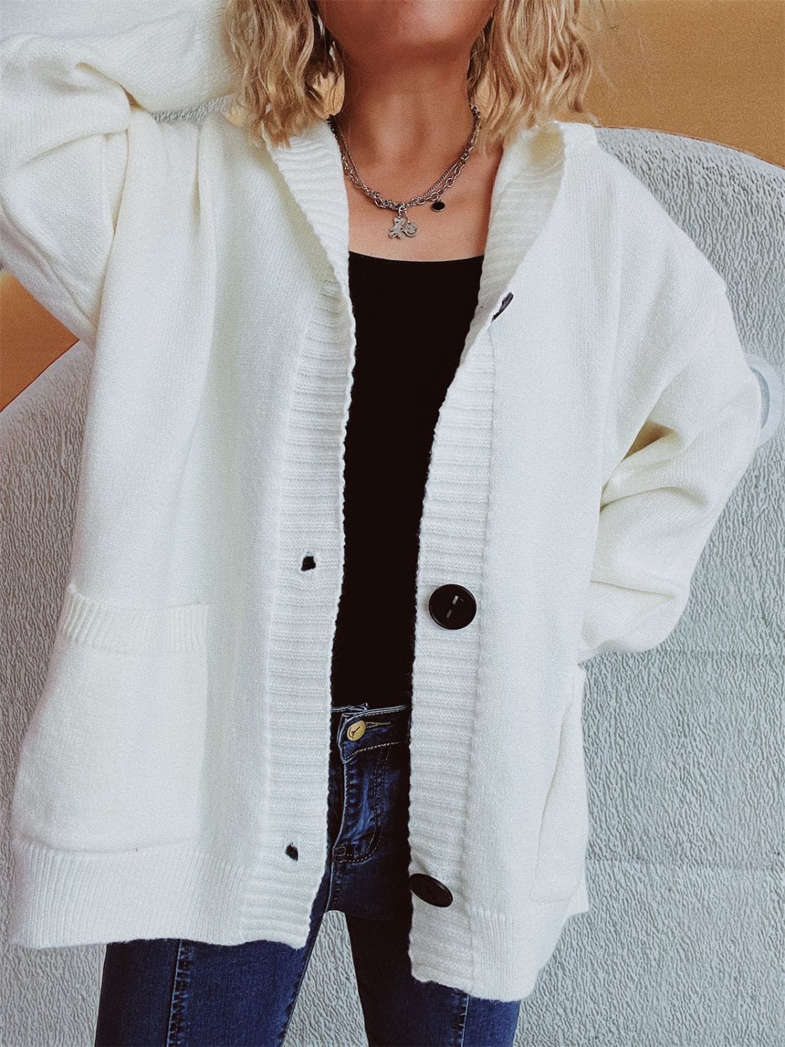 Dropped Shoulder Long Sleeve Hooded Cardigan - Trendsi