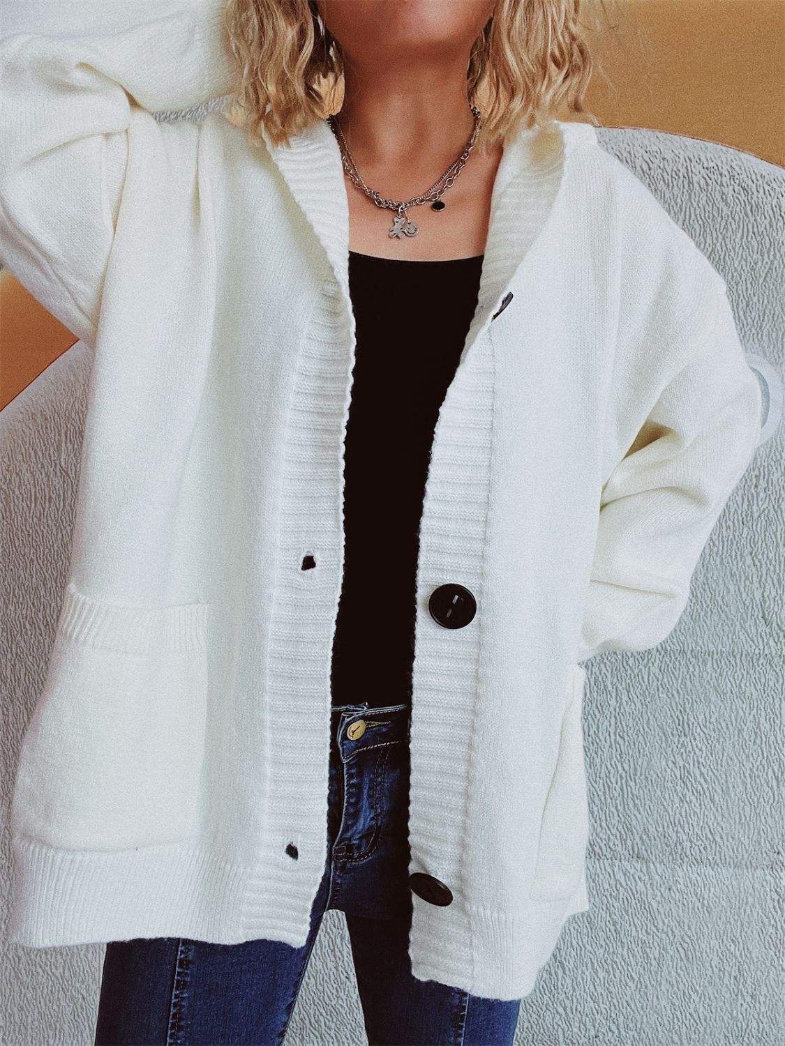 Dropped Shoulder Long Sleeve Hooded Cardigan - Trendsi - Flyclothing LLC