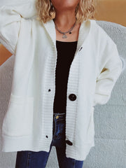 Dropped Shoulder Long Sleeve Hooded Cardigan - Trendsi