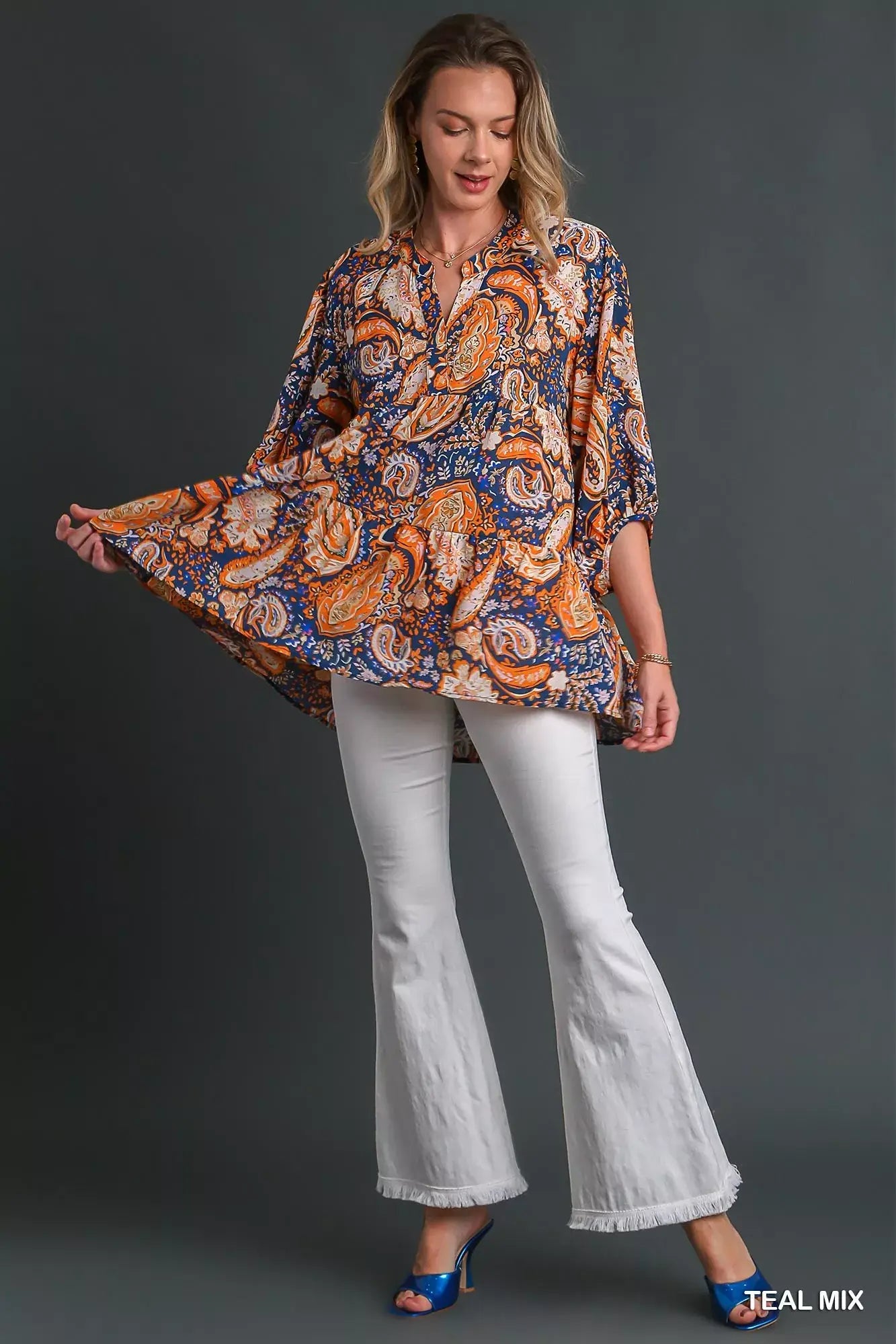 Umgee Mix Paisley Boho Tunic Blouse - Trendsi - Flyclothing LLC