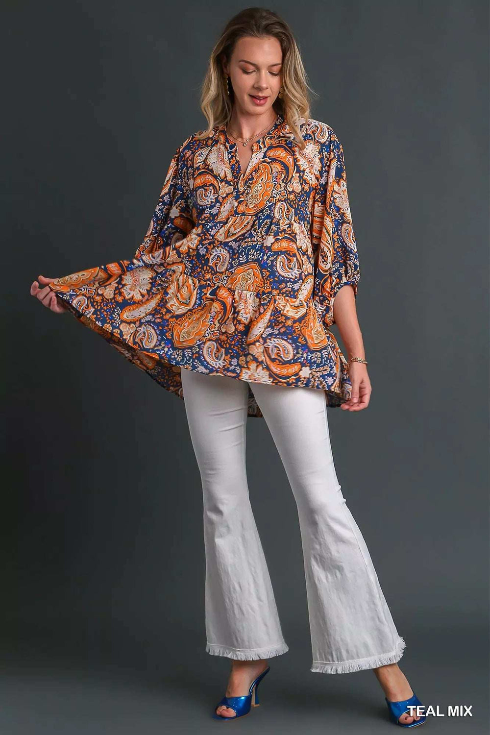 Umgee Mix Paisley Boho Tunic Blouse - Trendsi - Flyclothing LLC