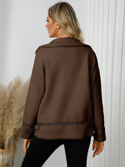 Pocketed Button Down Collared Neck Jacket - Trendsi