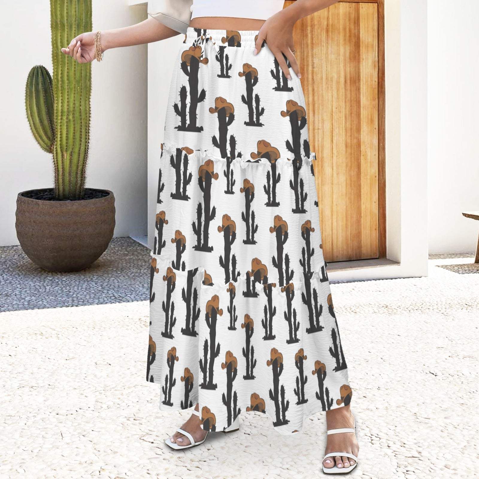 Baha Ranch Western Cactus Tiered Prairie Maxi Skirt - Baha Ranch Western Wear - Flyclothing LLC