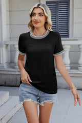 Contrast Trim Round Neck Short Sleeve T-Shirt - Trendsi - Flyclothing LLC
