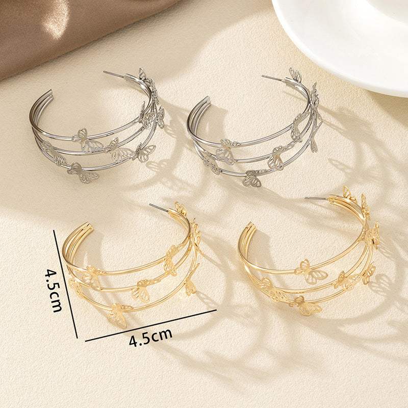 Fashion Sweet Double Layer Butterfly Stud Earrings & Hoop Earrings, Hollow Out Unique Design Women Earrings, High-End Temperament Stud Ear Jewelry - My Store - Flyclothing LLC