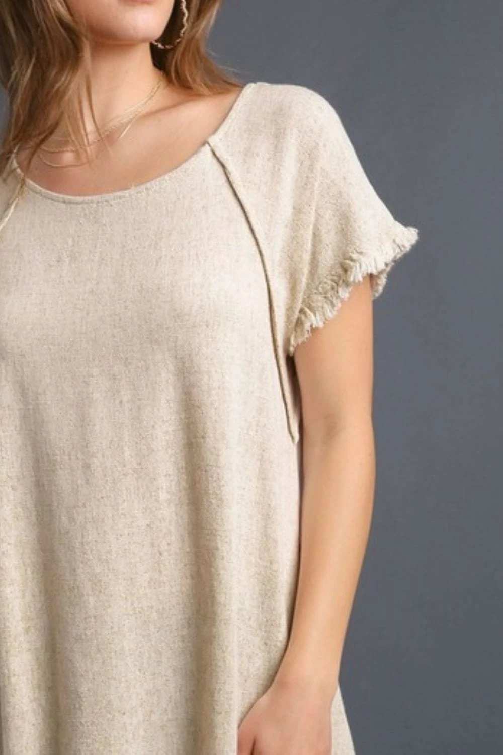 Umgee Full Size Seam Detail Linen Ruffle Fringe Edge Top Plus Size - Trendsi - Flyclothing LLC