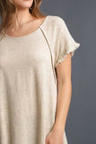 Umgee Full Size Seam Detail Linen Ruffle Fringe Edge Top Plus Size - Trendsi