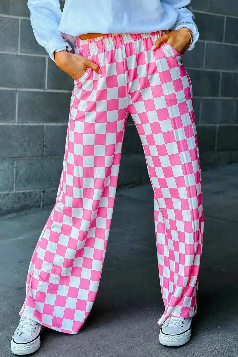 Checkered Wide Leg Pants - Trendsi - Flyclothing LLC