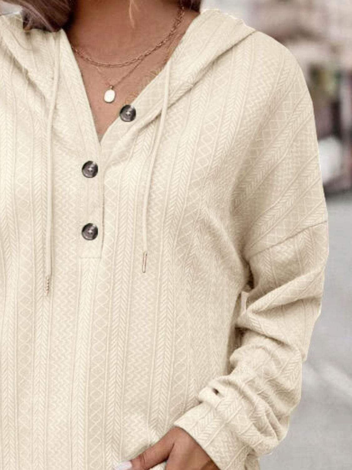 Drawstring Dropped Shoulder Long Sleeve Hoodie - Trendsi - Flyclothing LLC