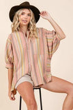 Mittoshop Striped Bubble Sleeve Button Down Shirt - Trendsi - Flyclothing LLC