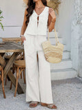 Devine Tied V-Neck Sleeveless Top and Pants Set - Trendsi - Flyclothing LLC