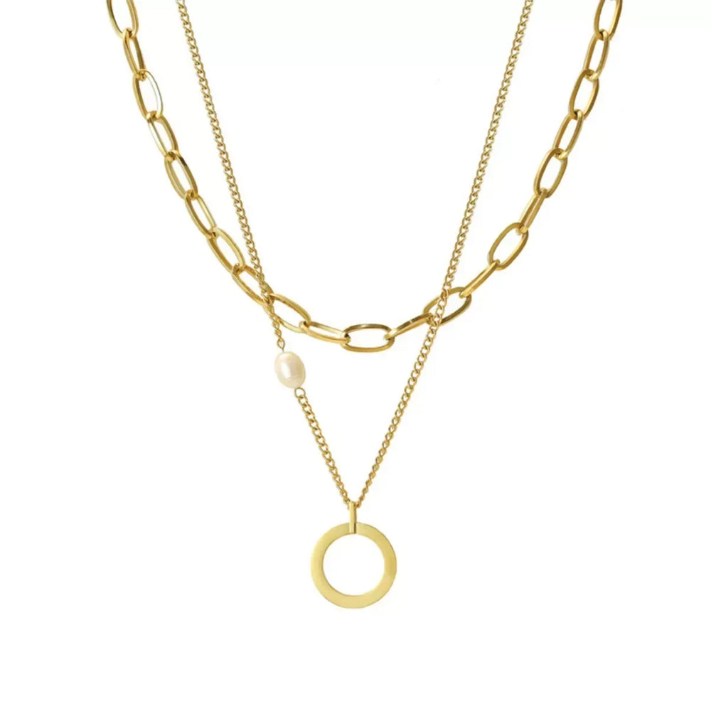 18K Gold-Plated Double Layered Necklace - Trendsi - Flyclothing LLC