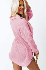 Waffle-Knit Collared Neck Long Sleeve Shirt - Trendsi - Flyclothing LLC